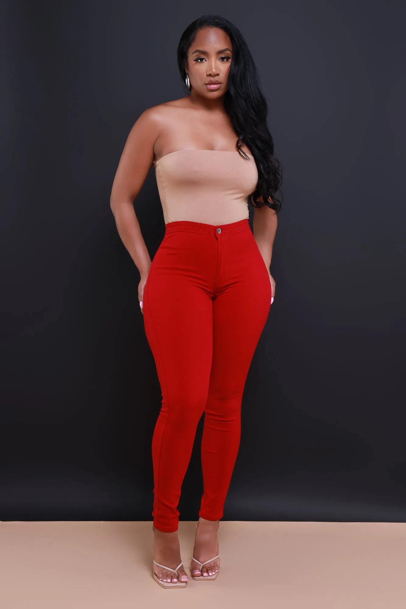 $15.99 Super Swank High Waist Stretchy Jeans - Burgundy