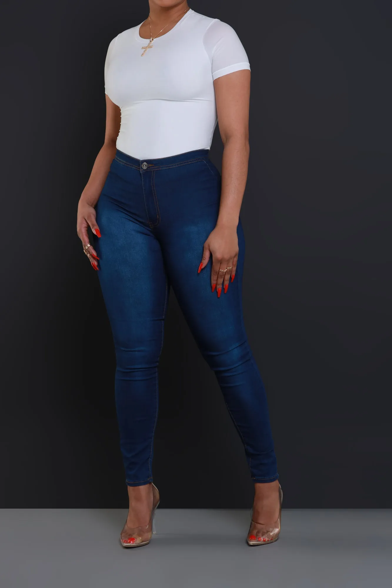 $15.99 Super Swank High Waist Stretchy Jeans - Medium Wash Denim