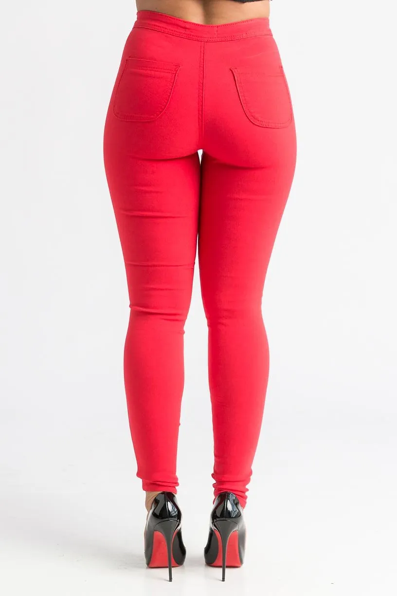 $15.99 Super Swank High Waist Stretchy Jeans - Red
