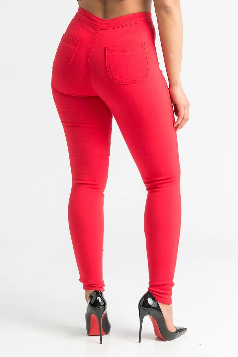 $15.99 Super Swank High Waist Stretchy Jeans - Red
