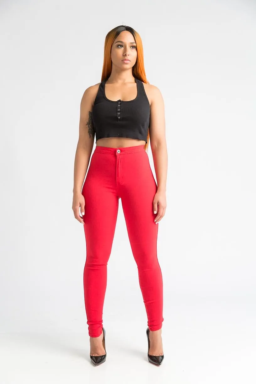 $15.99 Super Swank High Waist Stretchy Jeans - Red