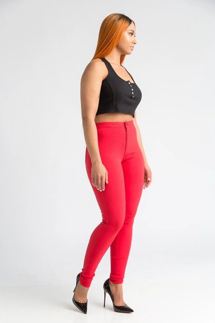 $15.99 Super Swank High Waist Stretchy Jeans - Red