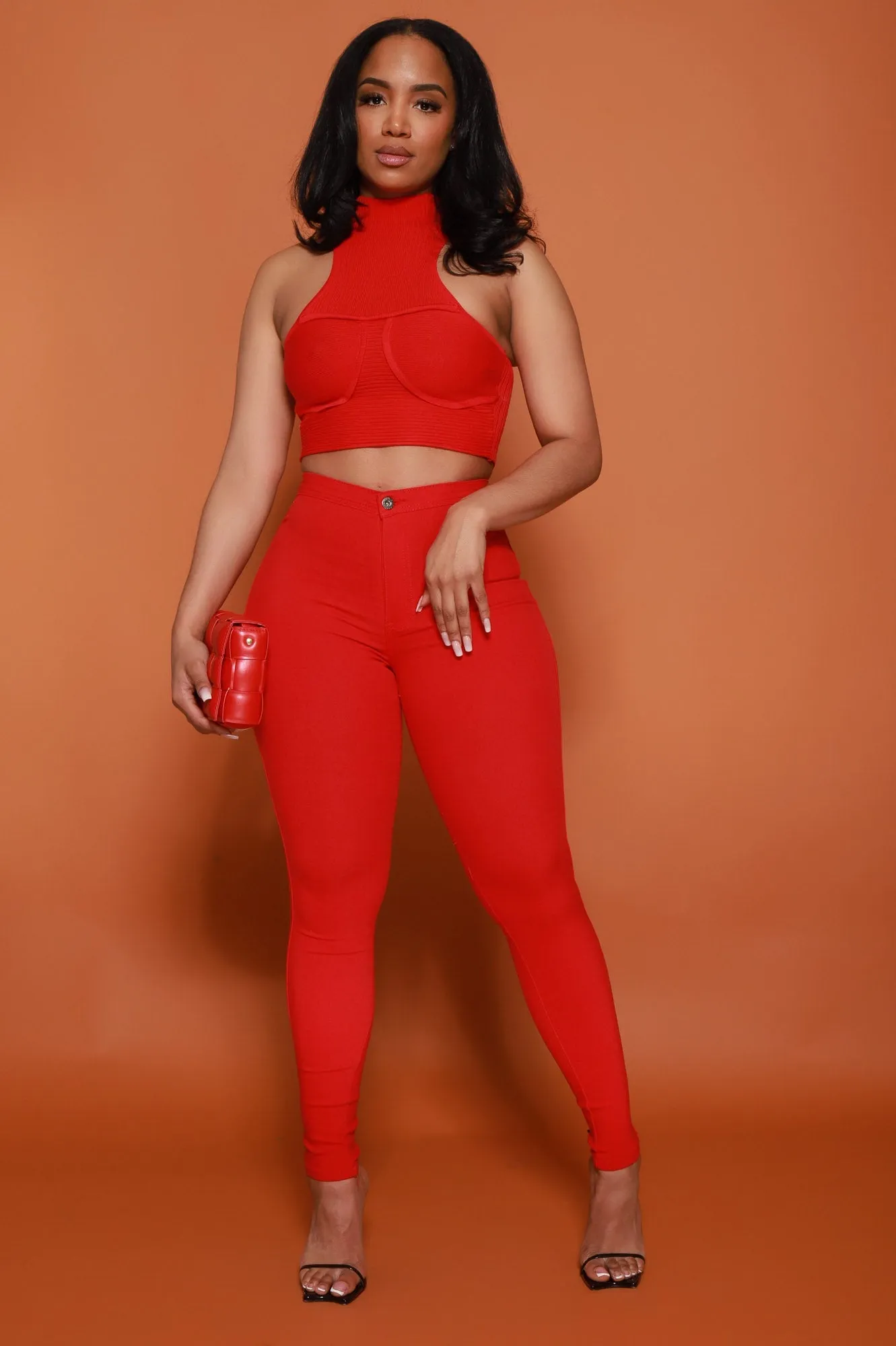 $15.99 Super Swank High Waist Stretchy Jeans - Red