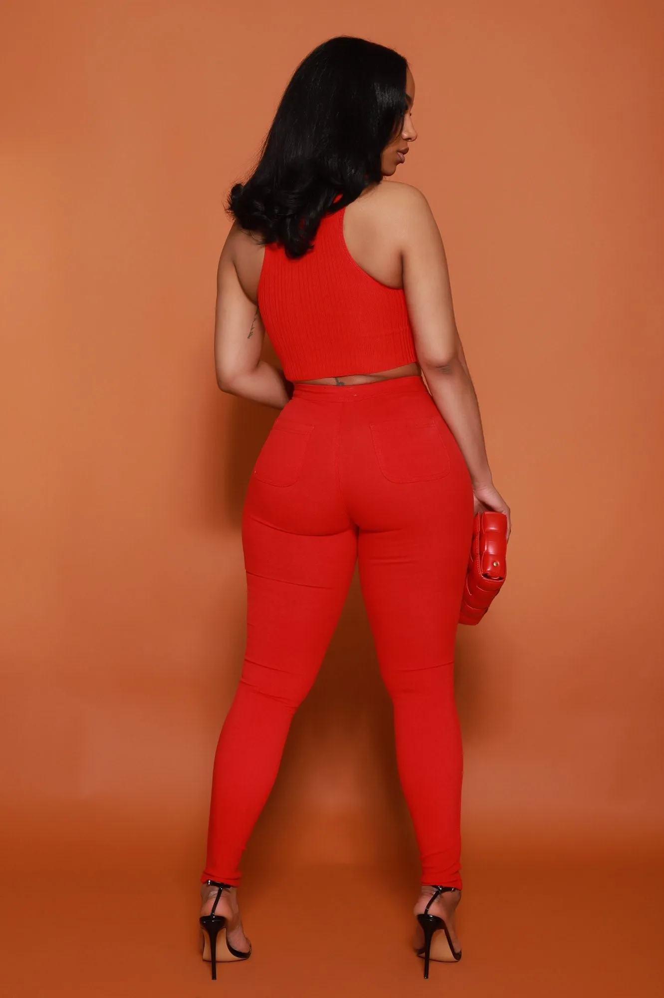 $15.99 Super Swank High Waist Stretchy Jeans - Red