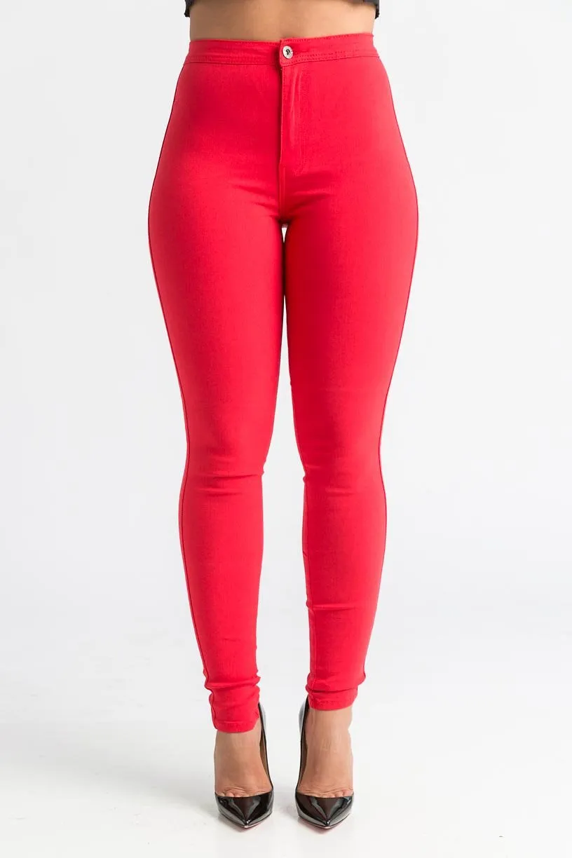 $15.99 Super Swank High Waist Stretchy Jeans - Red