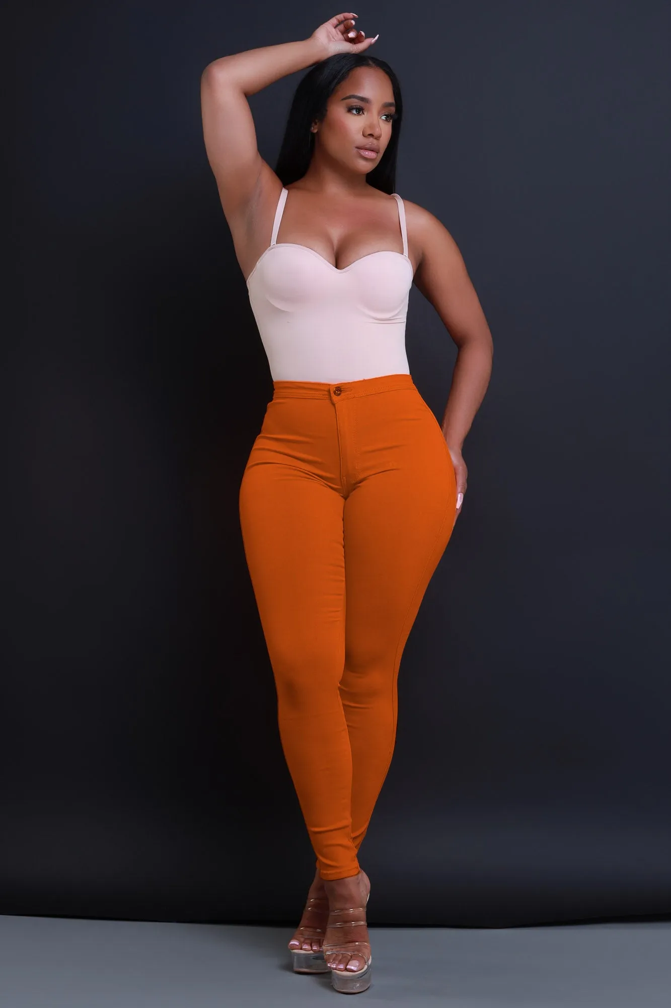$15.99 Super Swank High Waist Stretchy Jeans - Rust