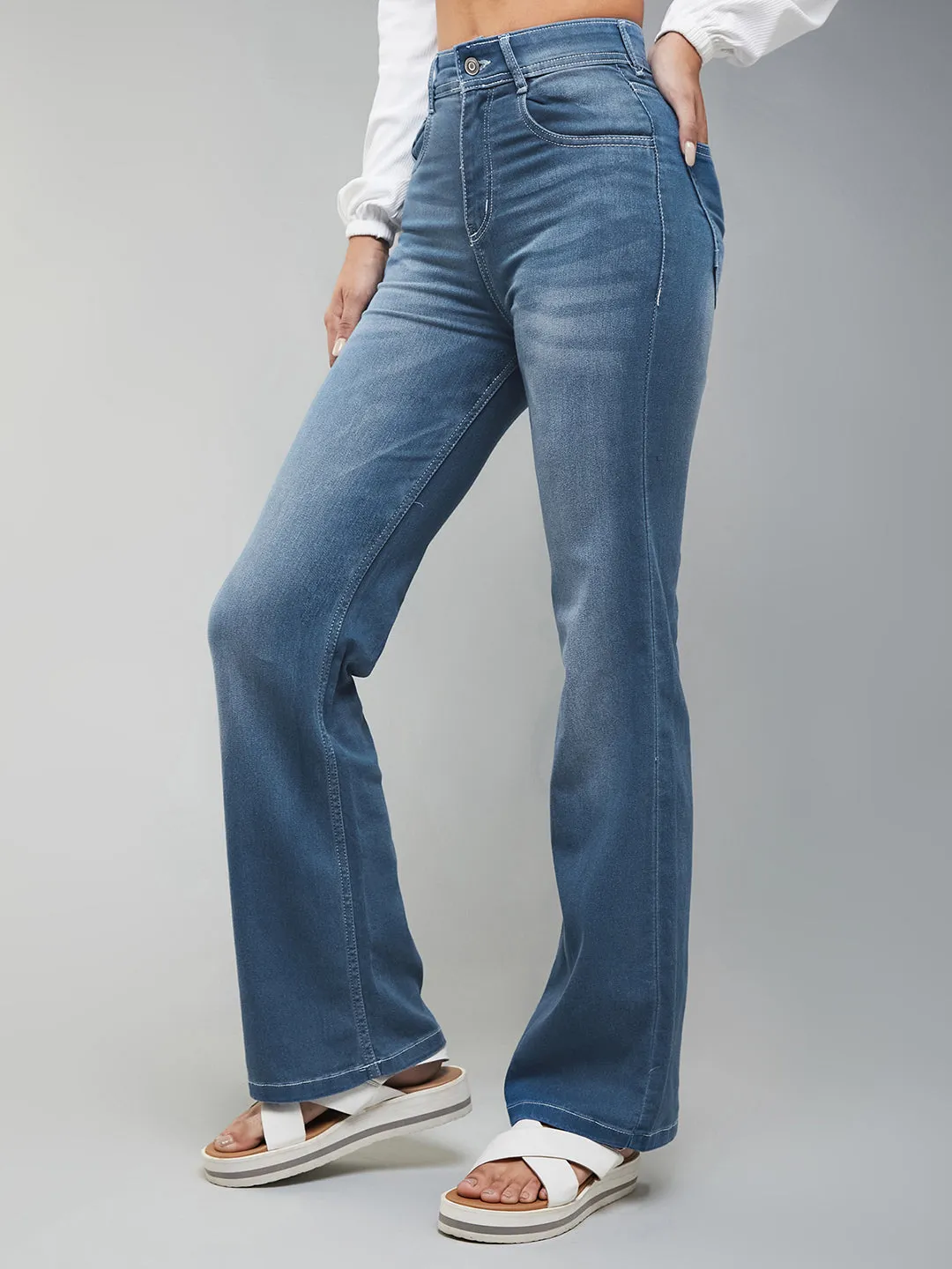 24/7 Comfort  Light Blue Wide-Leg Mid-Rise Light weight Denim Jeans