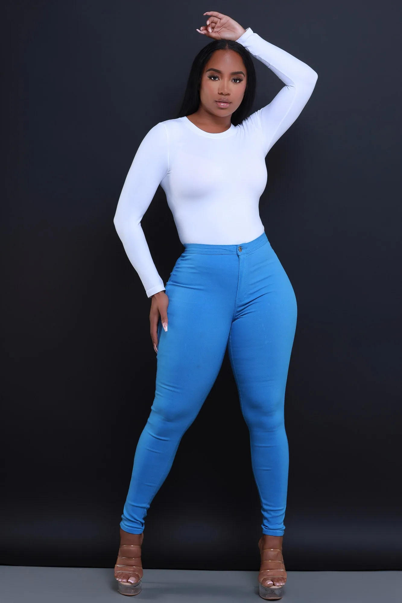 $5 Super Swank High Waist Stretchy Jeans - Baby Blue