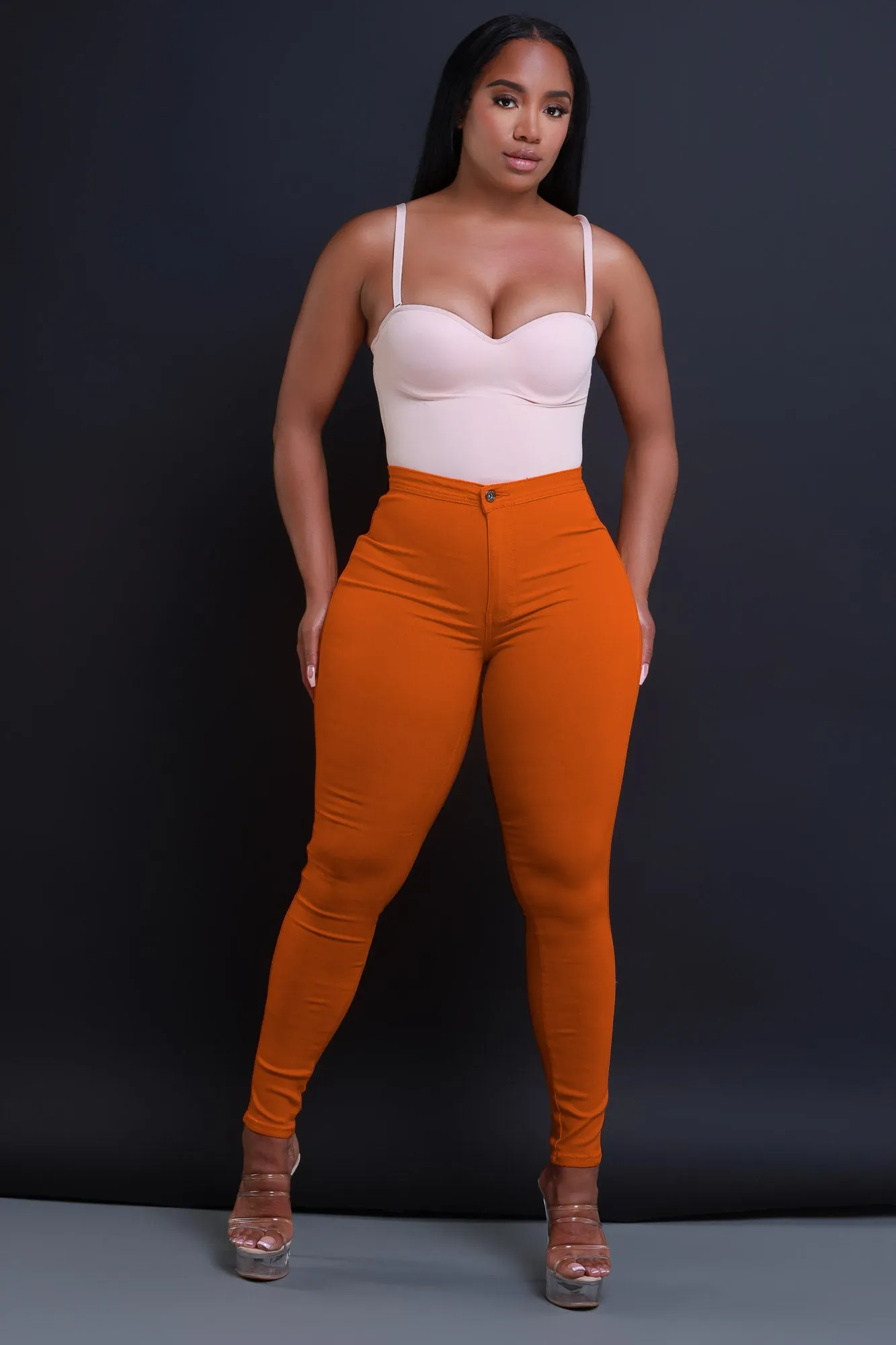 $5 Super Swank High Waist Stretchy Jeans - Rust