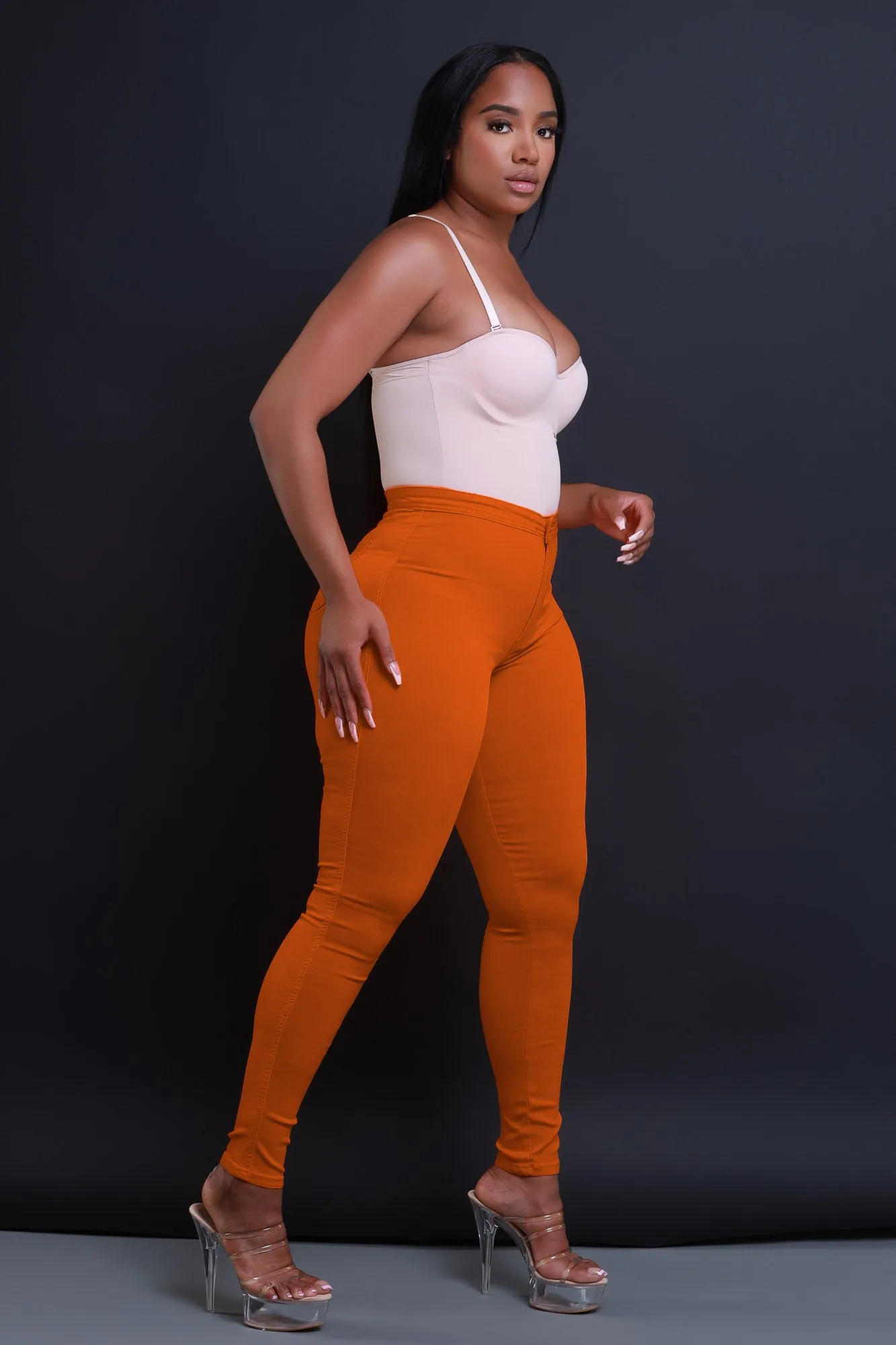 $5 Super Swank High Waist Stretchy Jeans - Rust