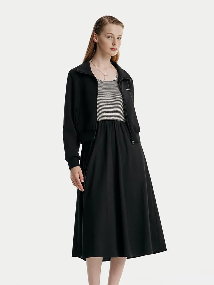Air Cotton Jacket And Striped Vest Dress Two-Piece Set