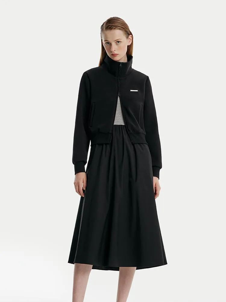 Air Cotton Jacket And Striped Vest Dress Two-Piece Set