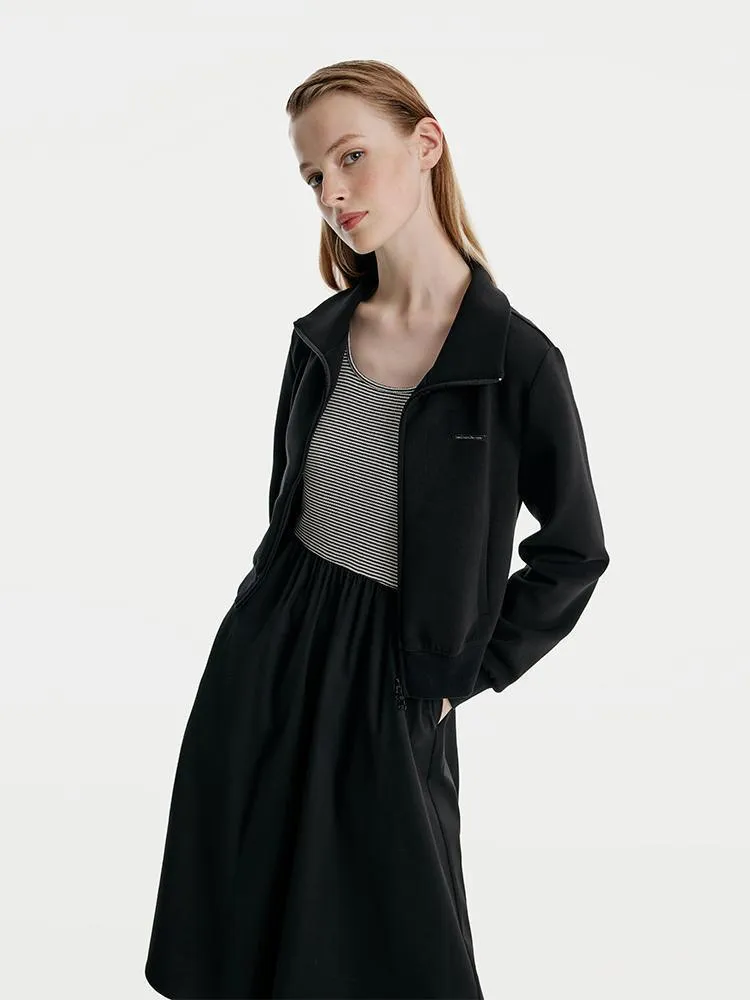 Air Cotton Jacket And Striped Vest Dress Two-Piece Set