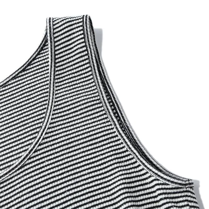 Air Cotton Jacket And Striped Vest Dress Two-Piece Set