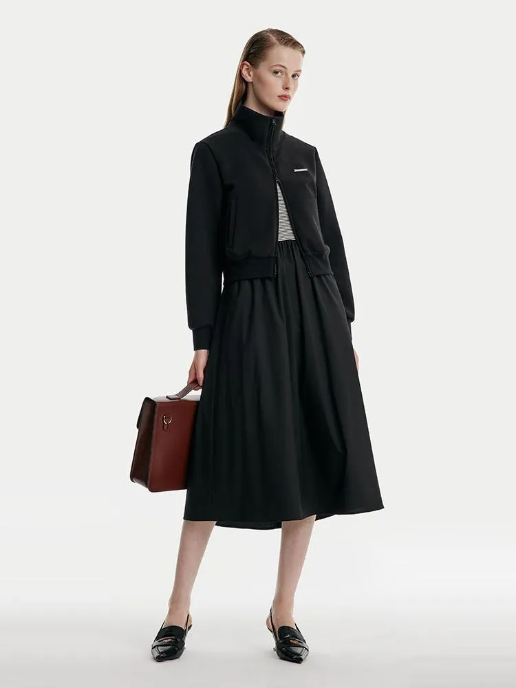 Air Cotton Jacket And Striped Vest Dress Two-Piece Set