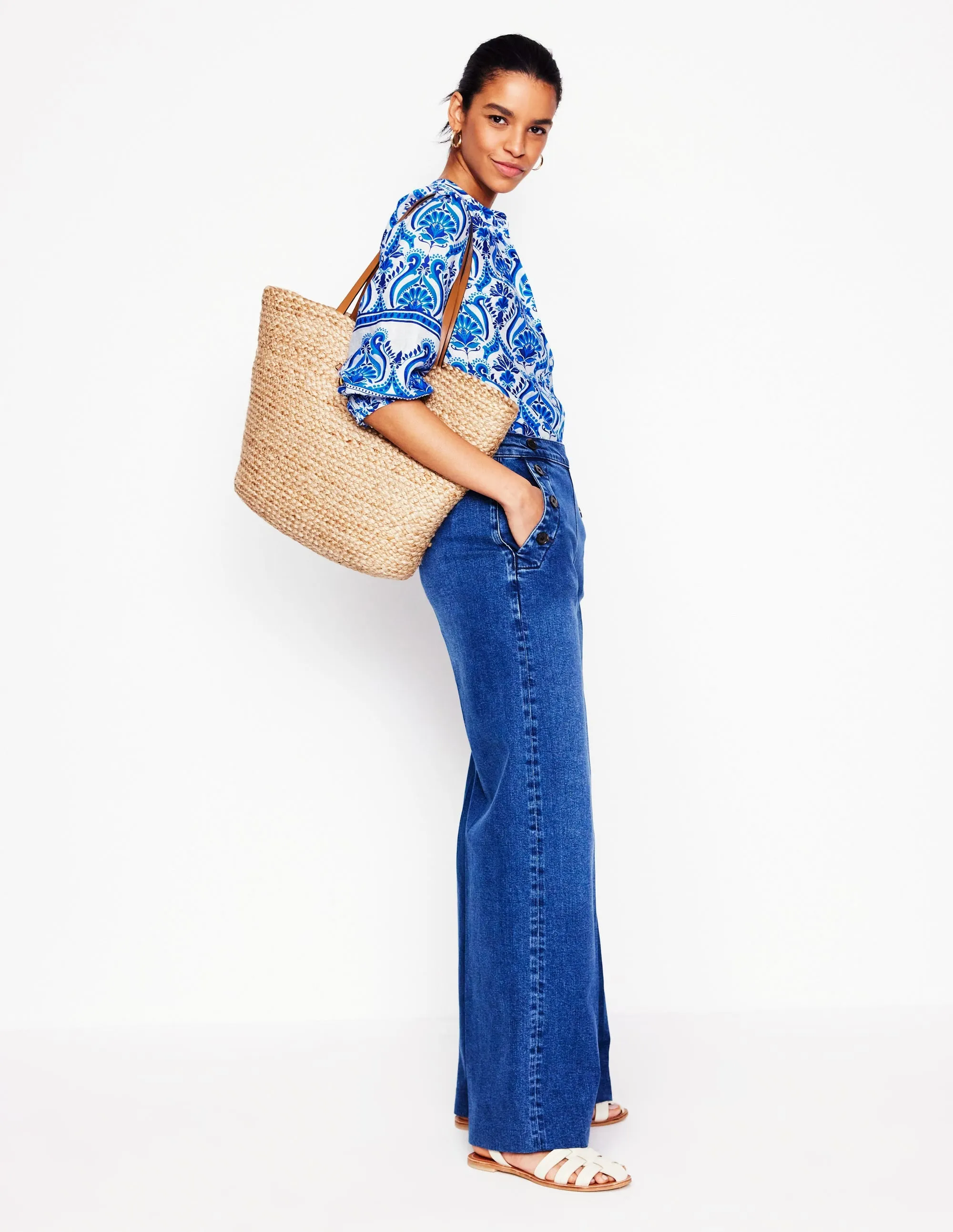 Alicia Linen Top-Blue, Ornamental Floral