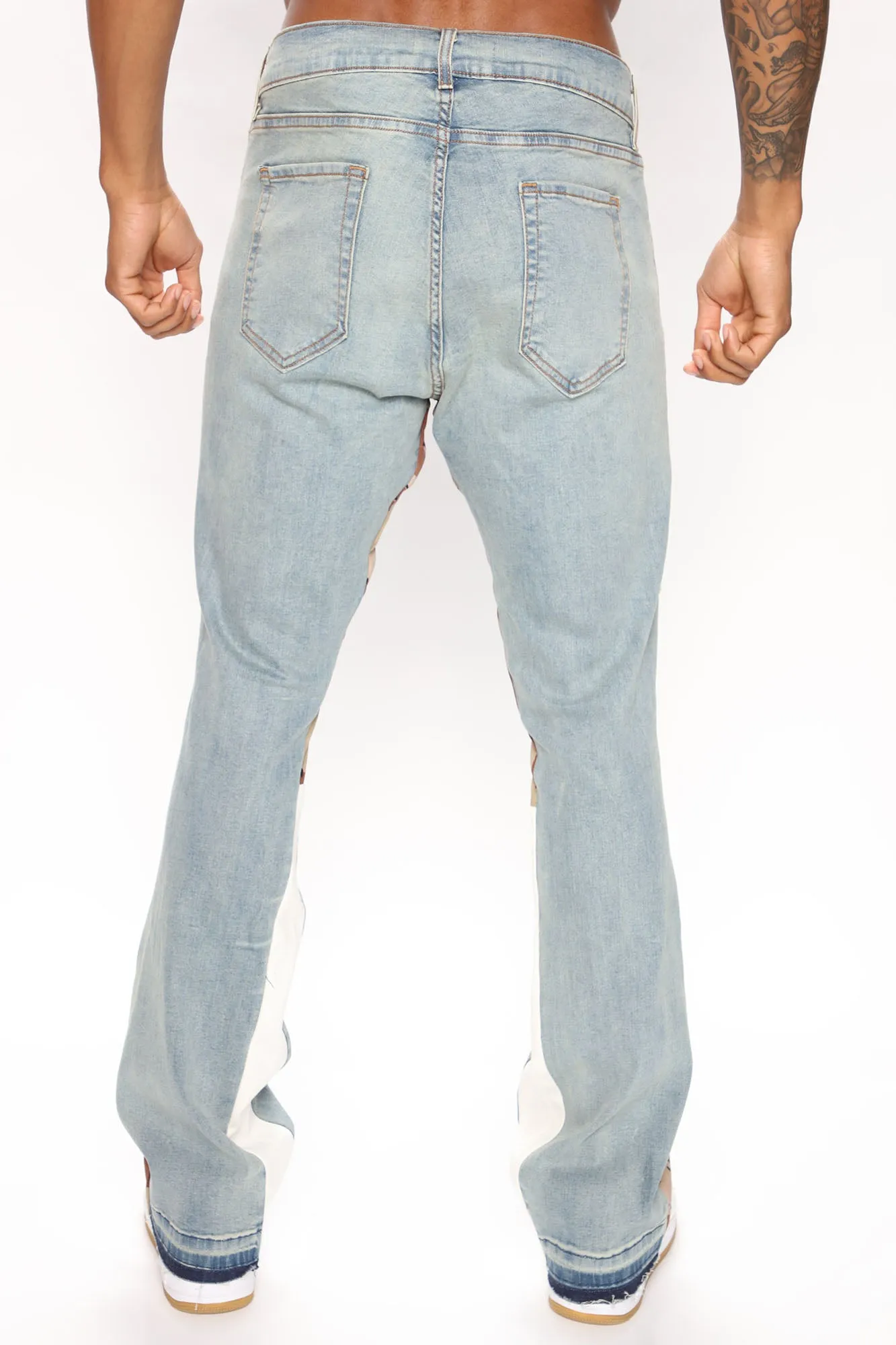 All For It Ripped Knee Flared Jeans - Light Wash