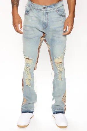 All For It Ripped Knee Flared Jeans - Light Wash