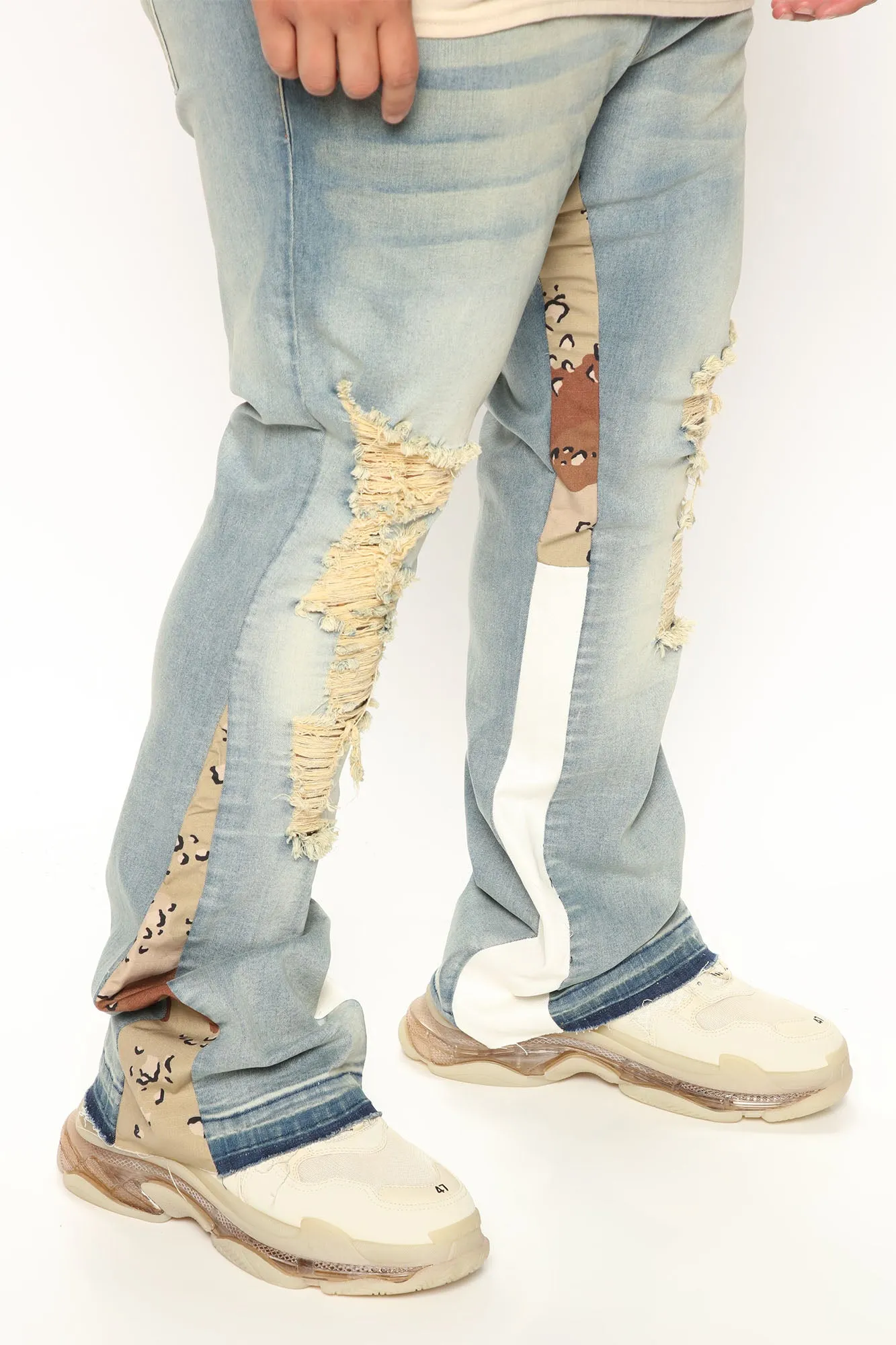 All For It Ripped Knee Flared Jeans - Light Wash
