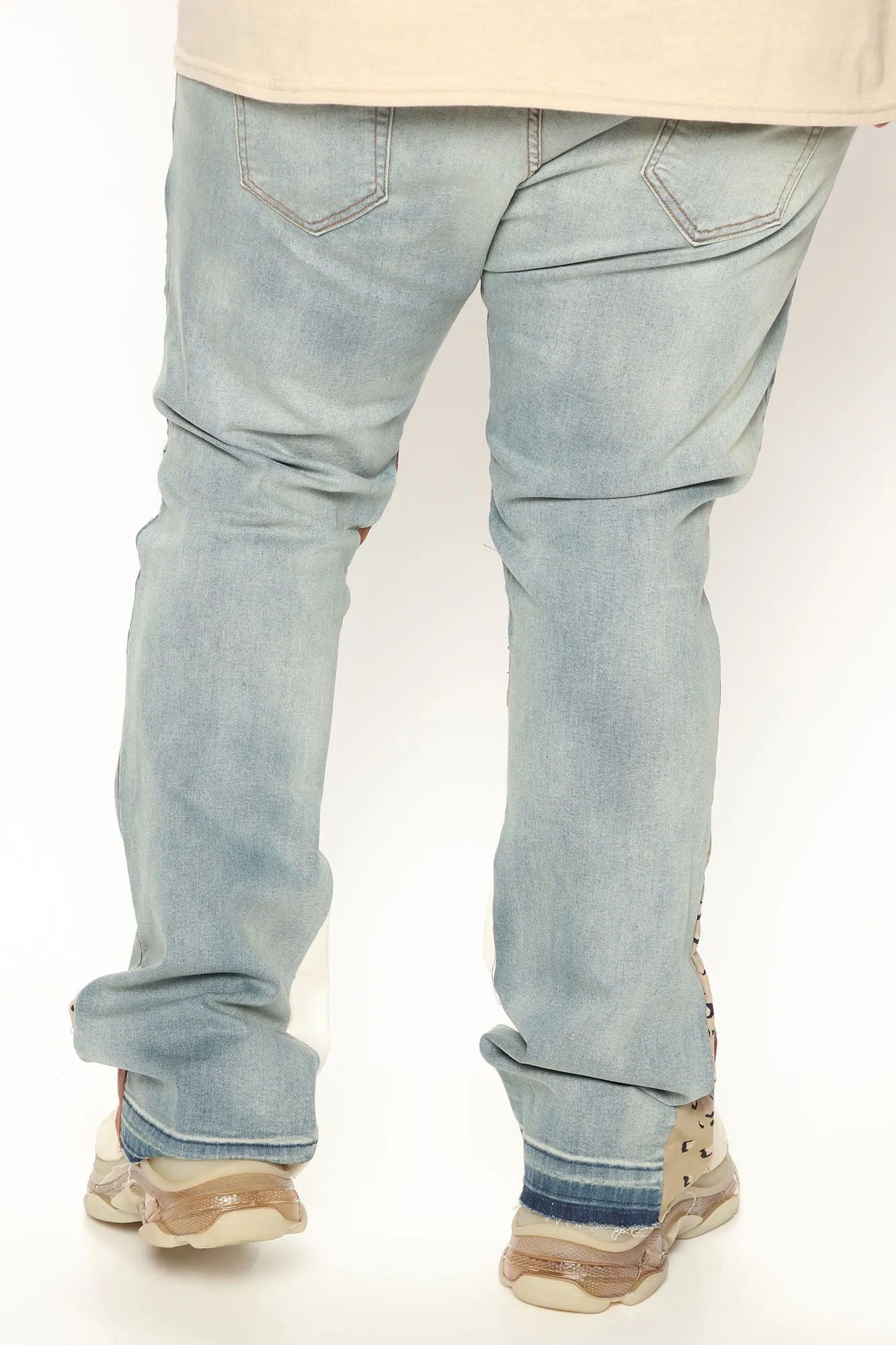 All For It Ripped Knee Flared Jeans - Light Wash