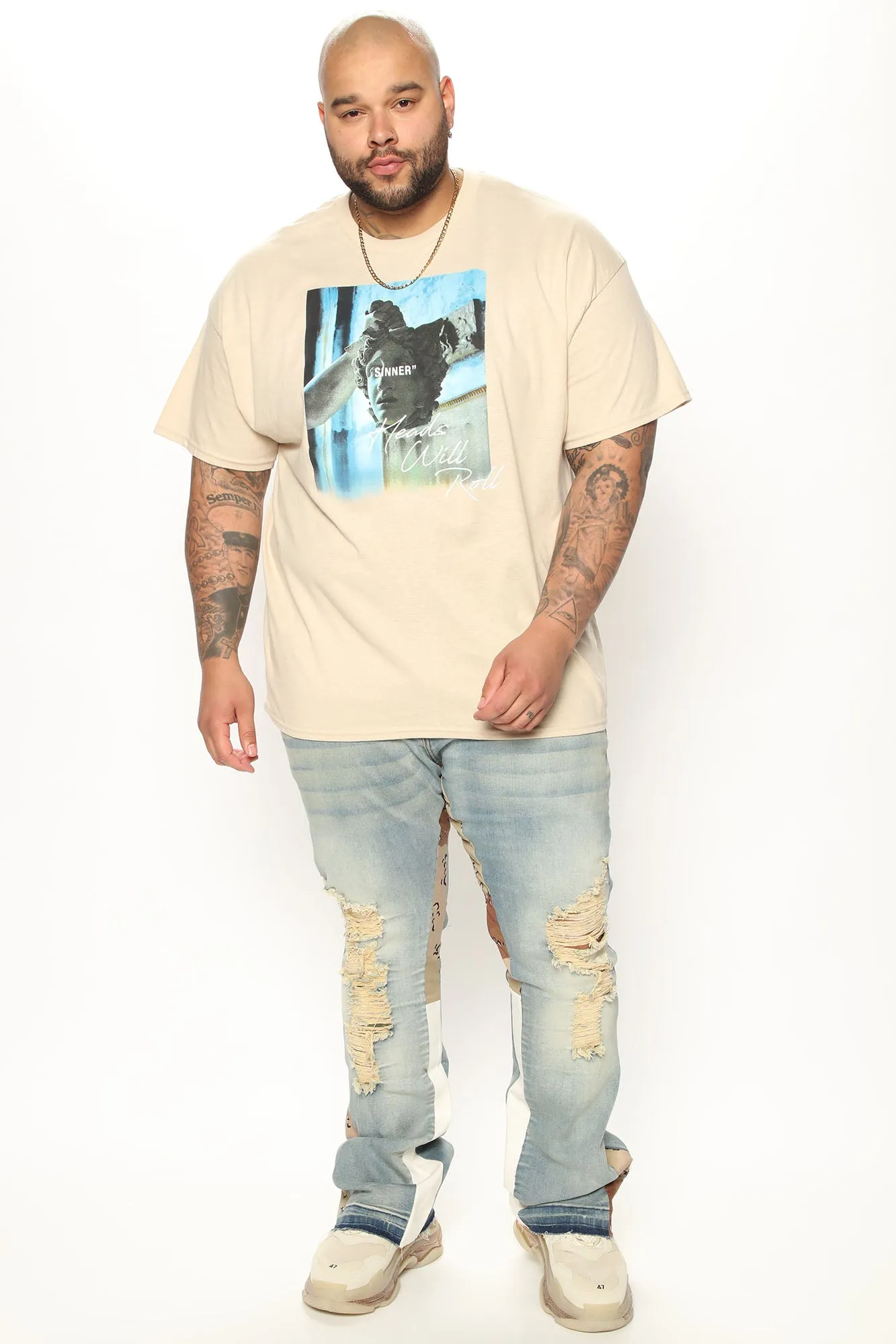 All For It Ripped Knee Flared Jeans - Light Wash