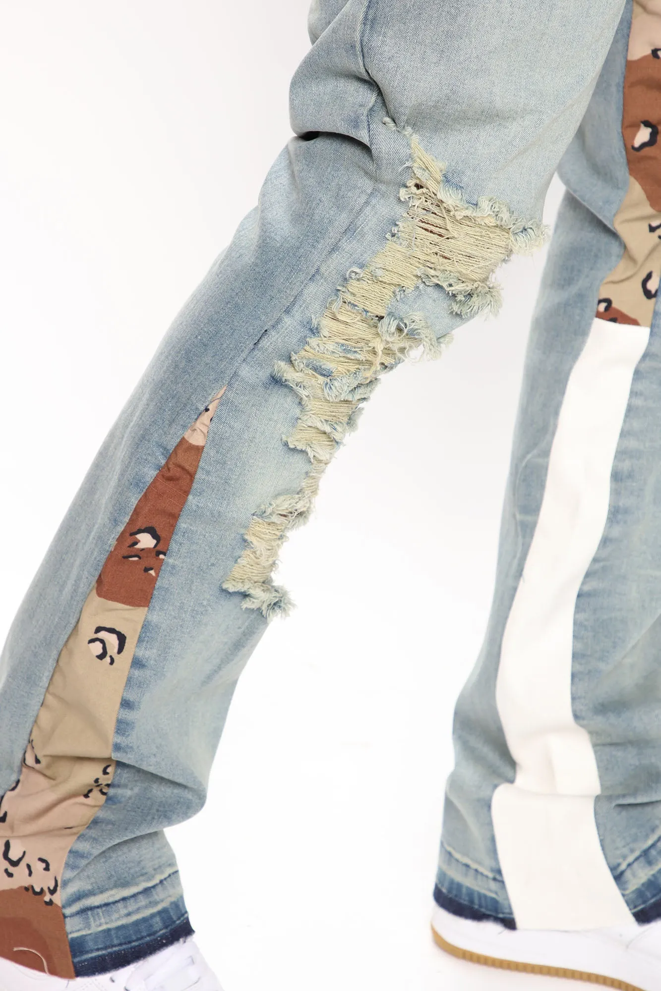 All For It Ripped Knee Flared Jeans - Light Wash