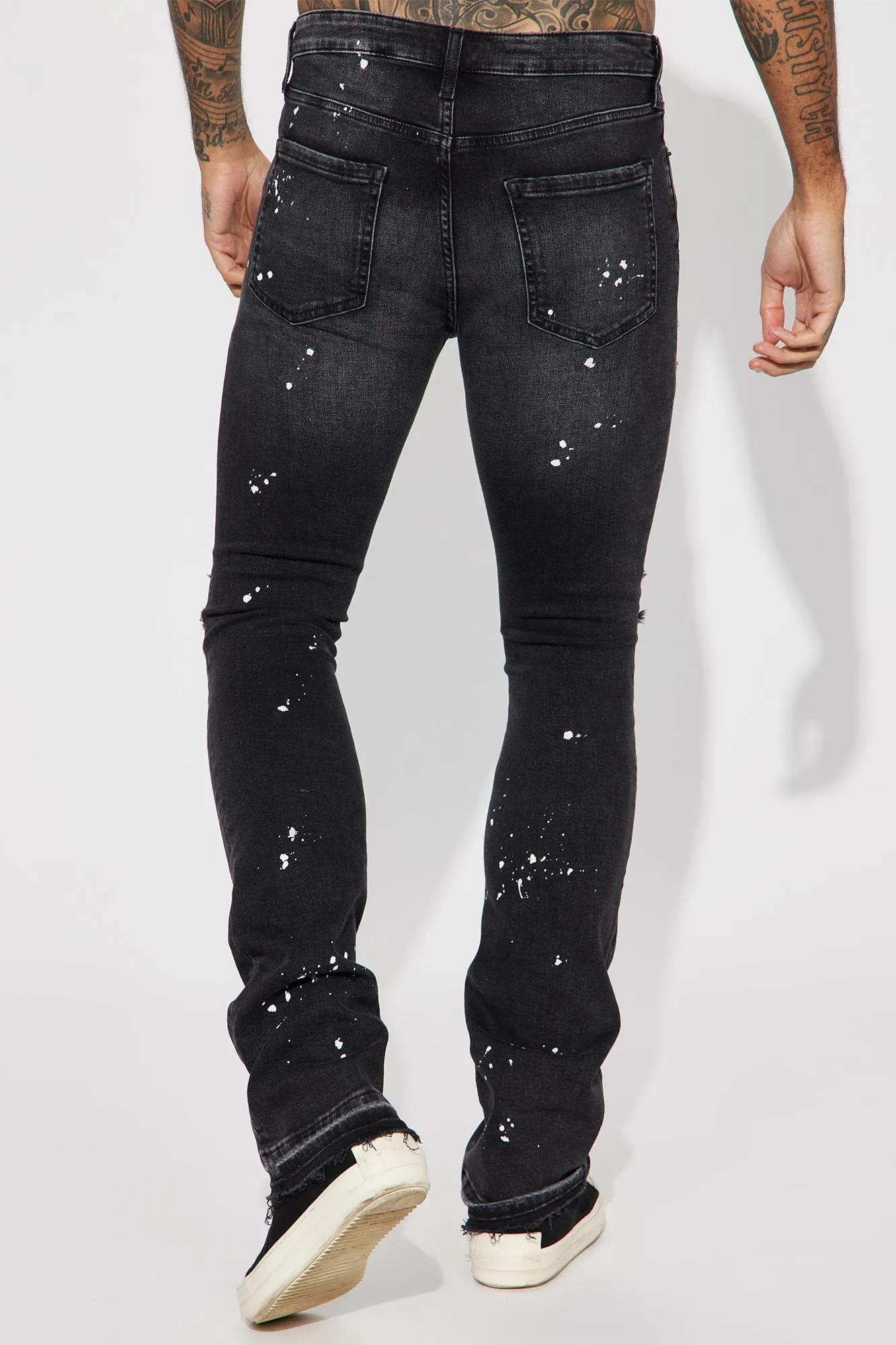 Always On Time Stacked Skinny Flared Jeans - Black
