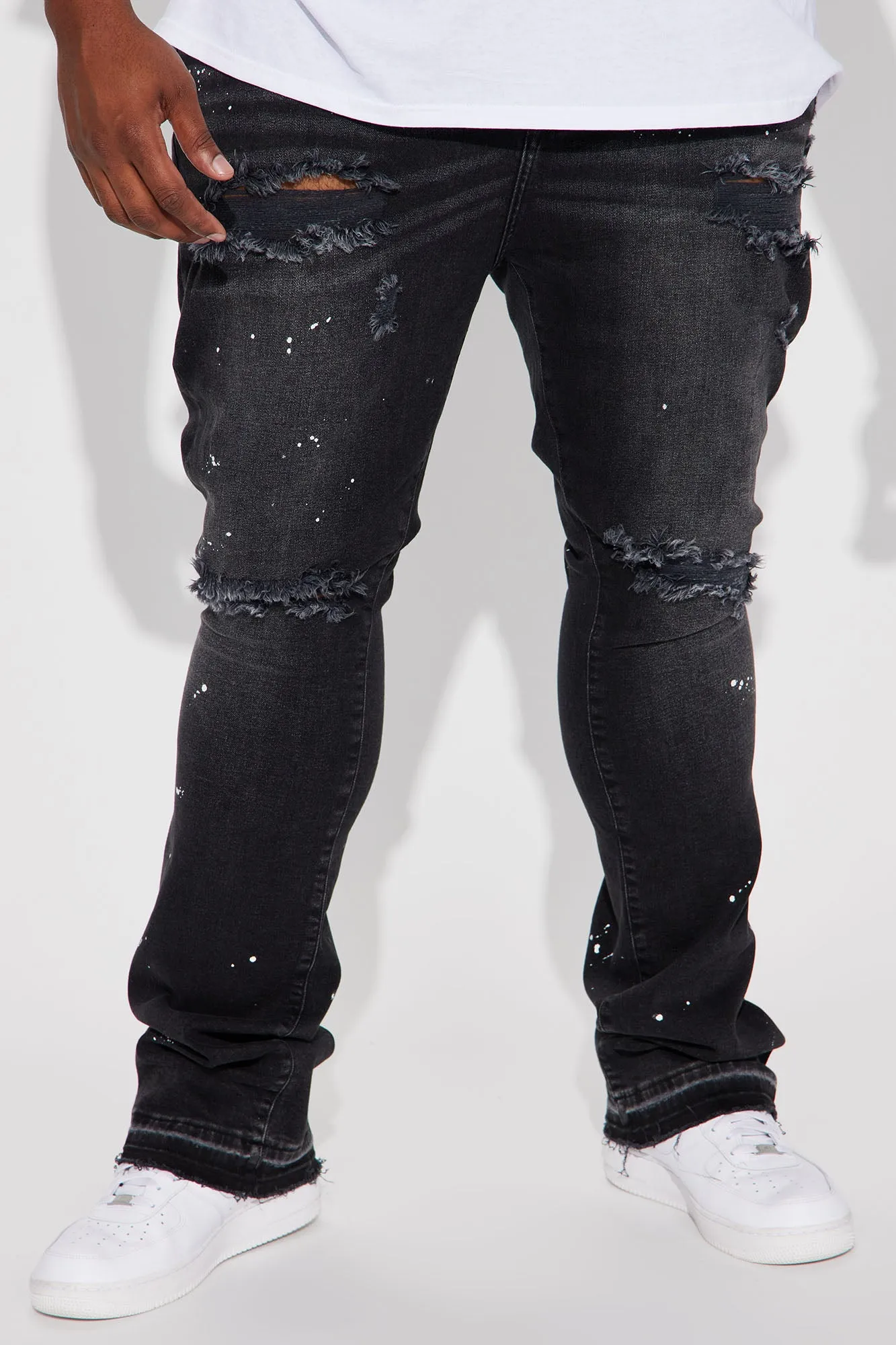 Always On Time Stacked Skinny Flared Jeans - Black
