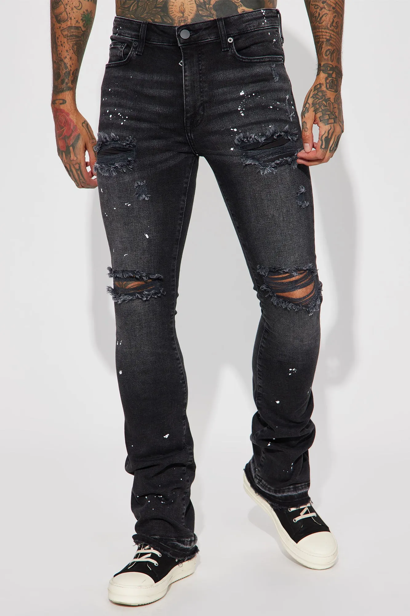 Always On Time Stacked Skinny Flared Jeans - Black