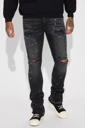 Always On Time Stacked Skinny Flared Jeans - Black