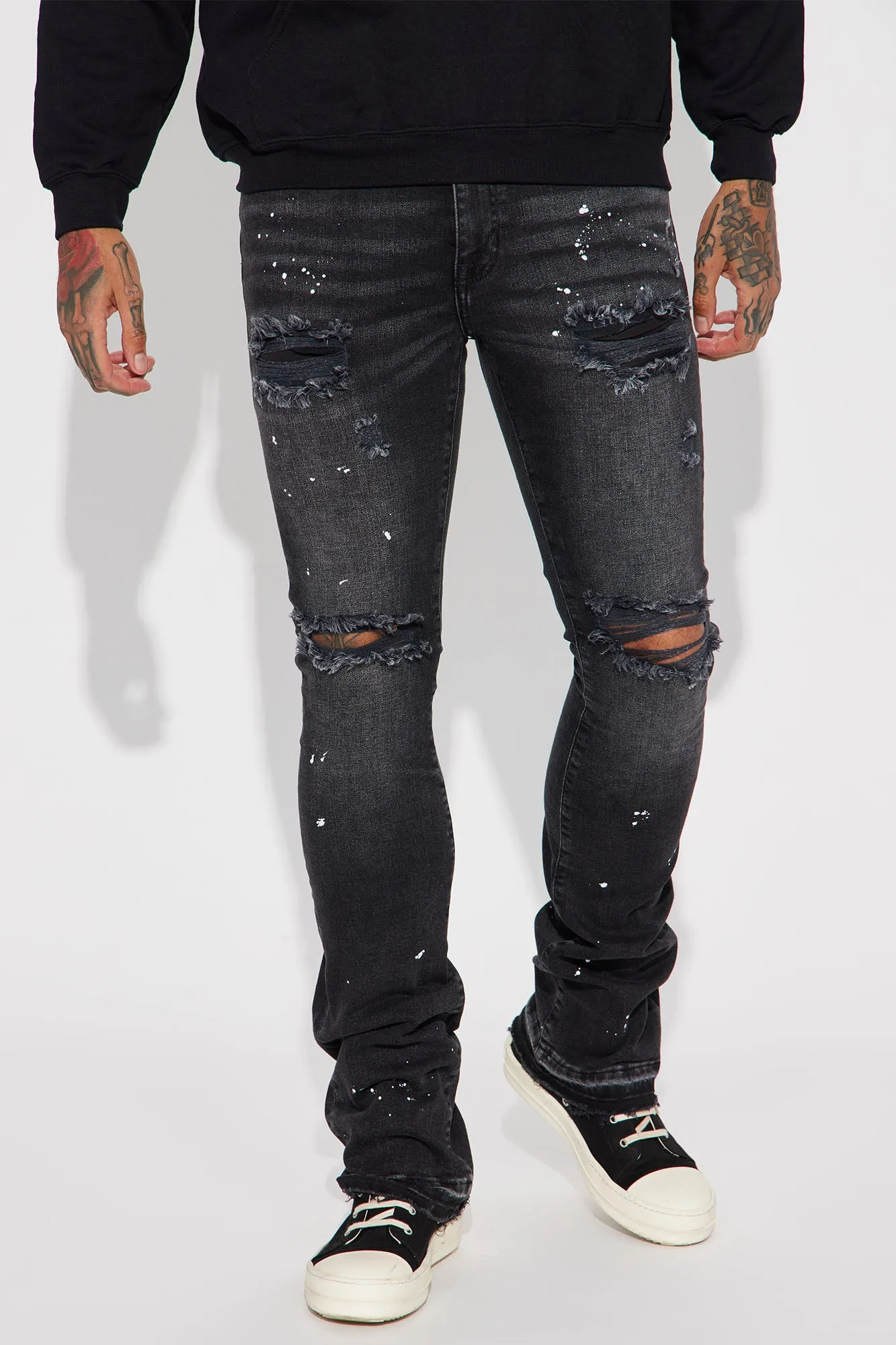 Always On Time Stacked Skinny Flared Jeans - Black