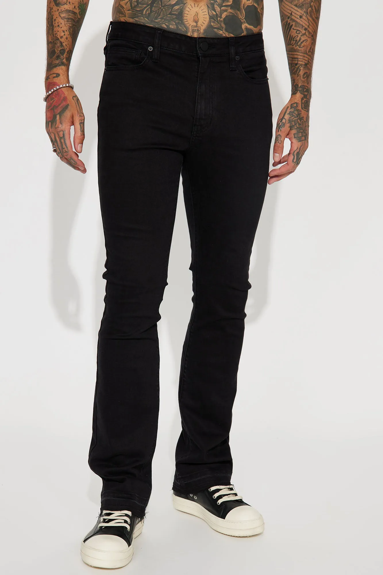 Another One Stacked Skinny Flared Jeans - Black