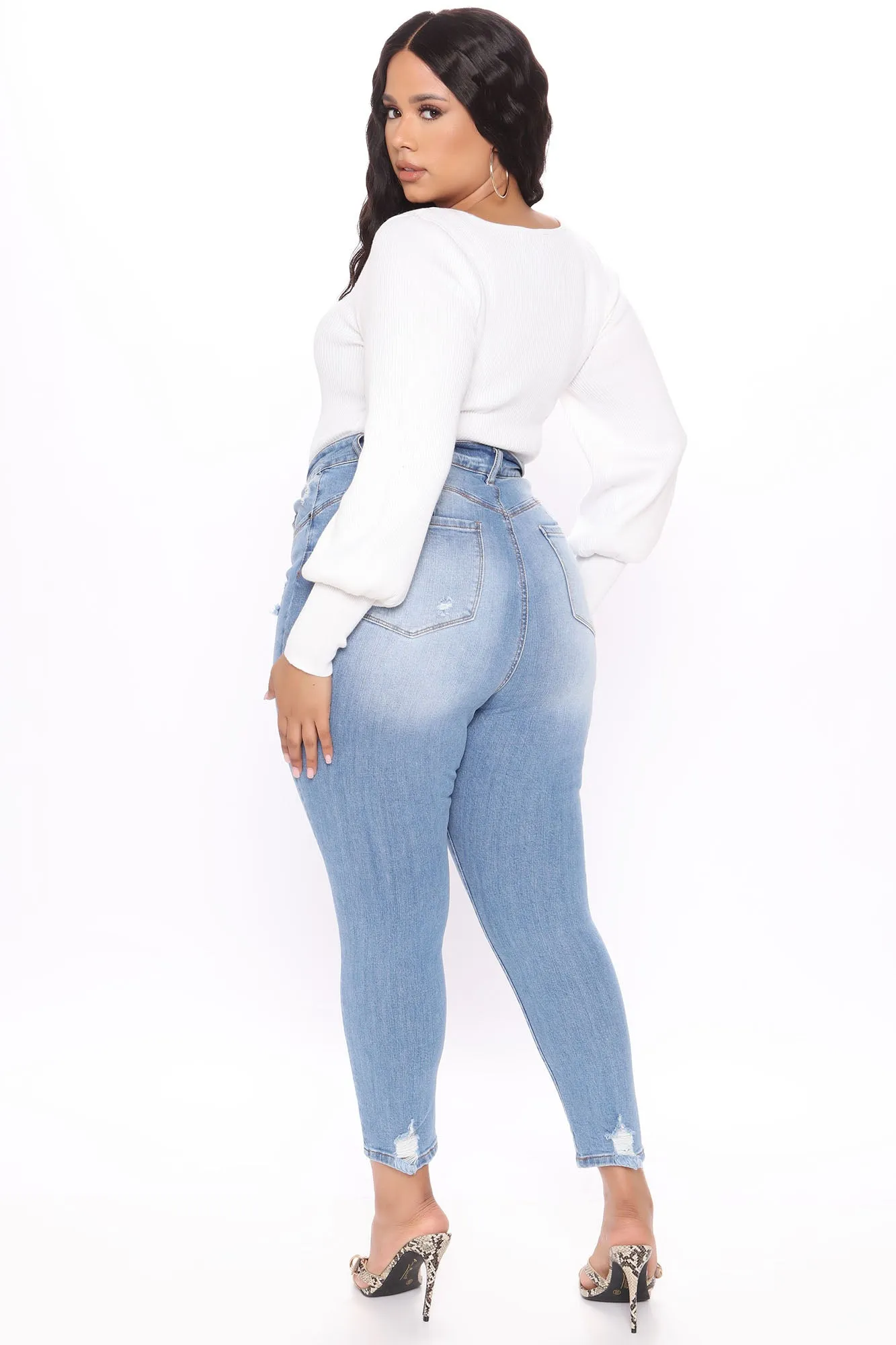 Ava Distressed Skinny Jeans - Light Blue Wash