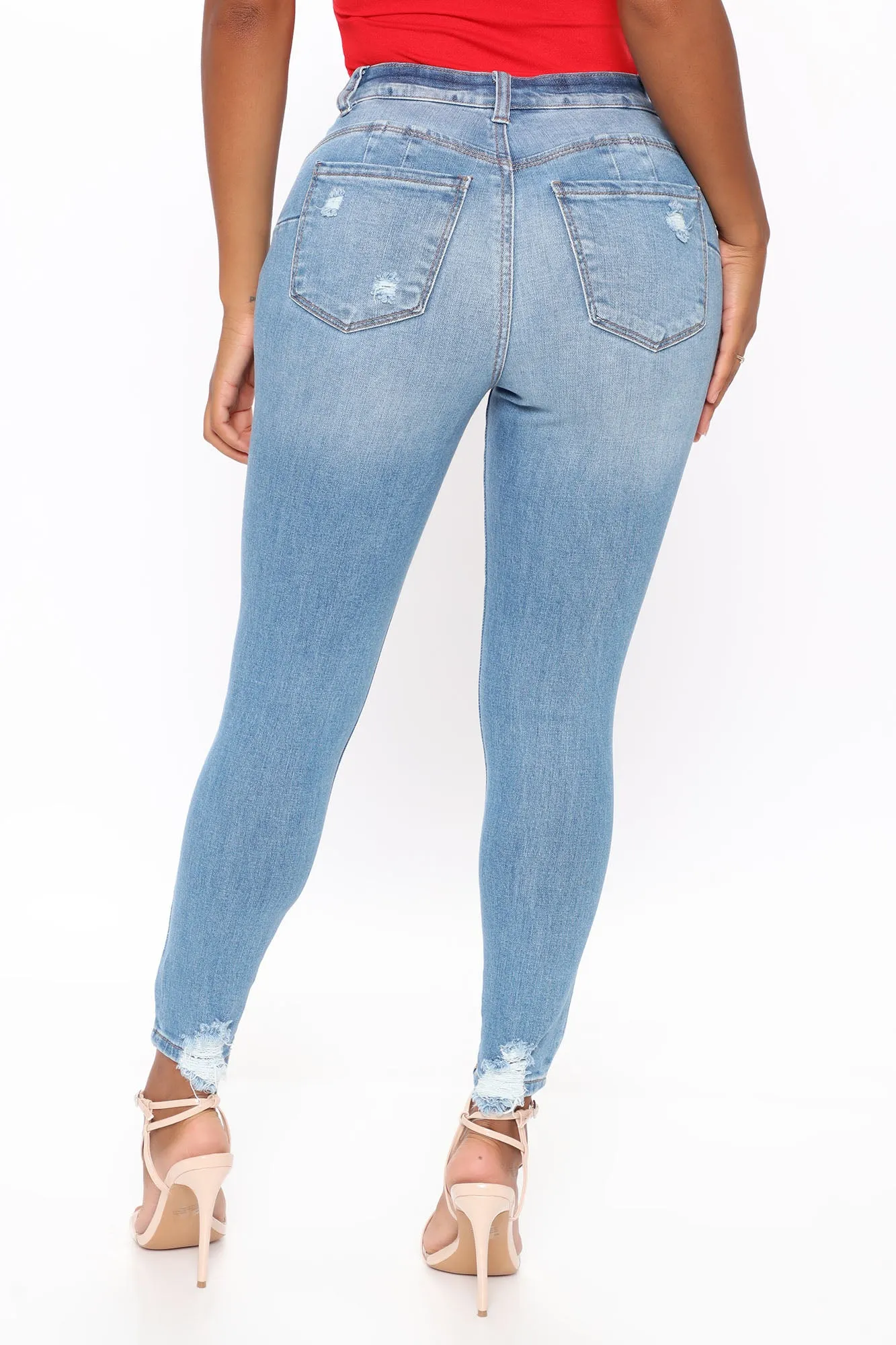 Ava Distressed Skinny Jeans - Light Blue Wash