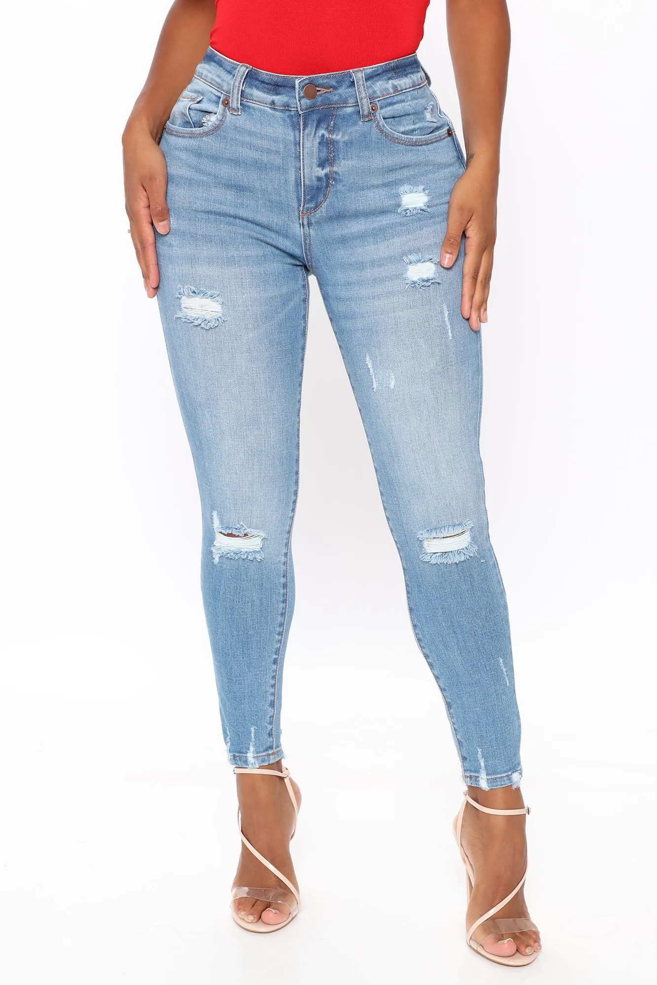 Ava Distressed Skinny Jeans - Light Blue Wash