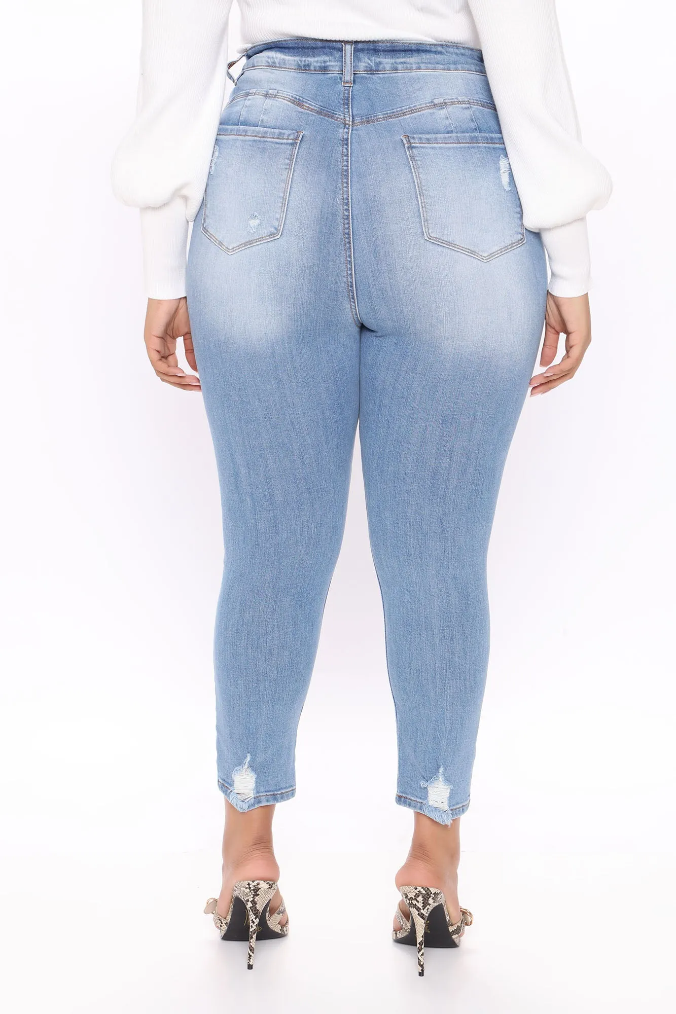 Ava Distressed Skinny Jeans - Light Blue Wash