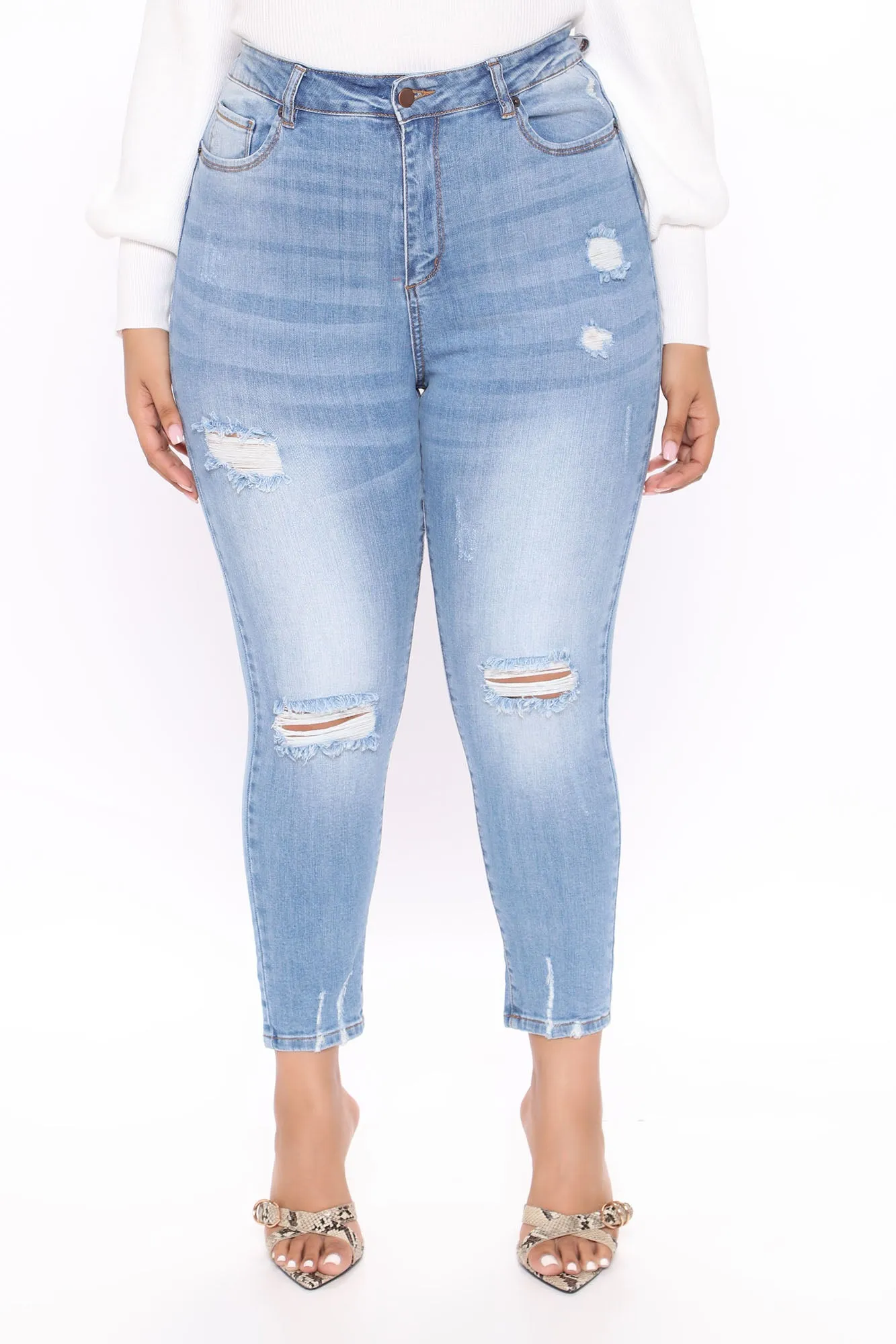 Ava Distressed Skinny Jeans - Light Blue Wash