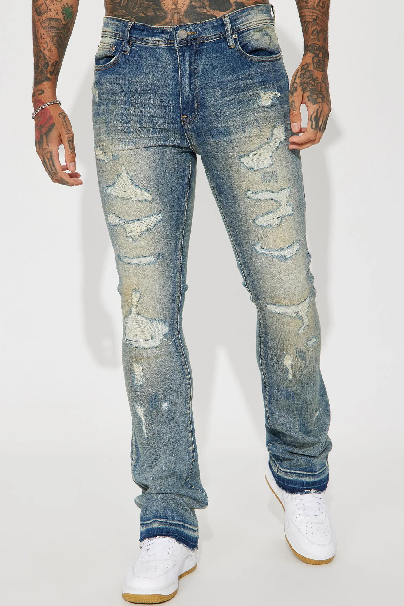 Be Real Stacked Skinny Flare Jeans - Vintage Blue Wash