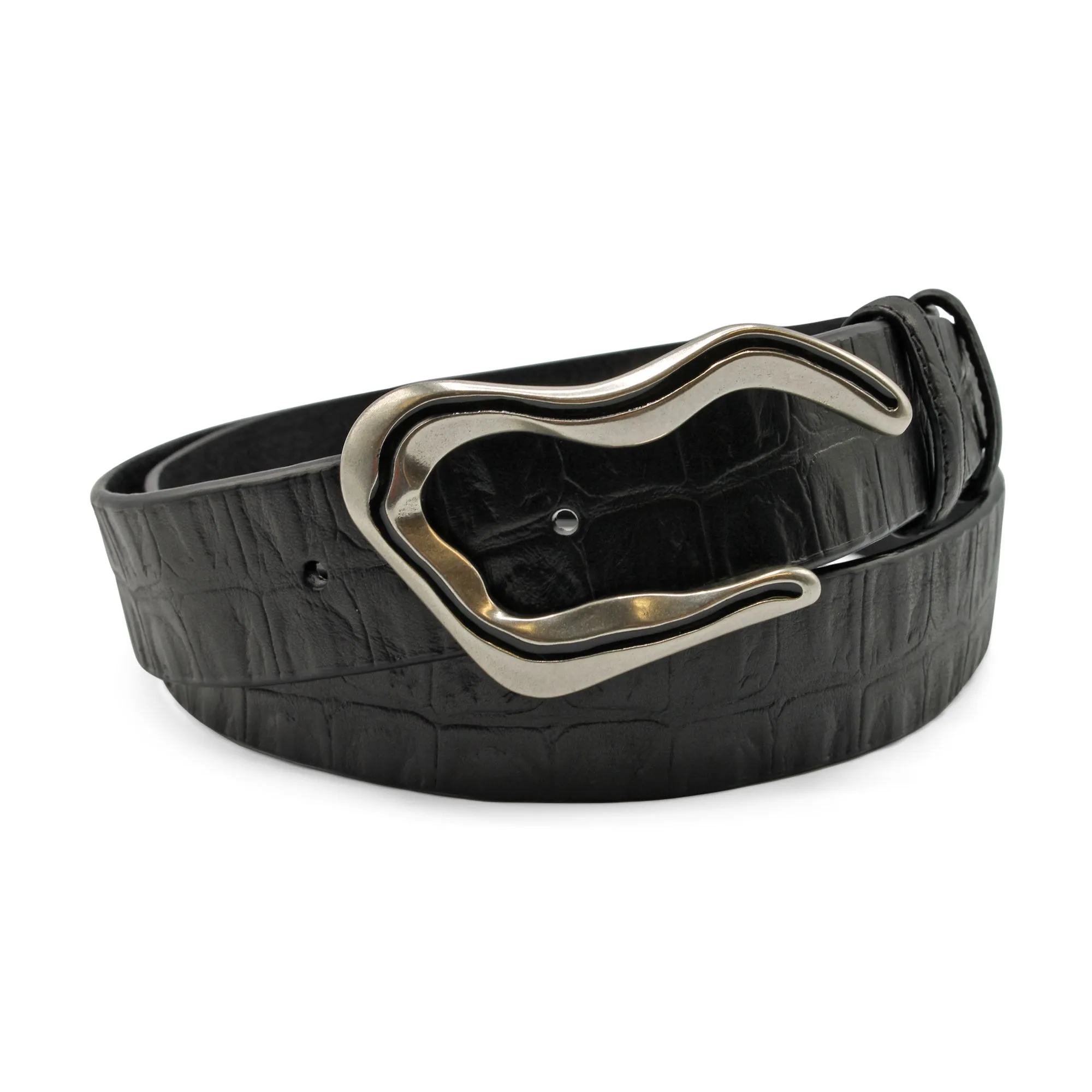 Black Supple Vintage Mock Croc Enamel Swirl Belt