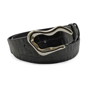 Black Supple Vintage Mock Croc Enamel Swirl Belt
