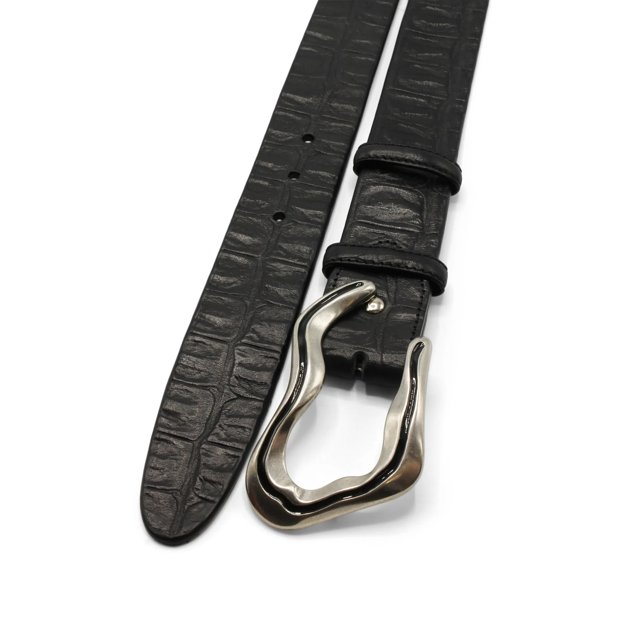 Black Supple Vintage Mock Croc Enamel Swirl Belt