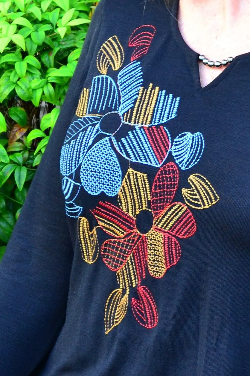 Black Windmill Flower Tunic Top