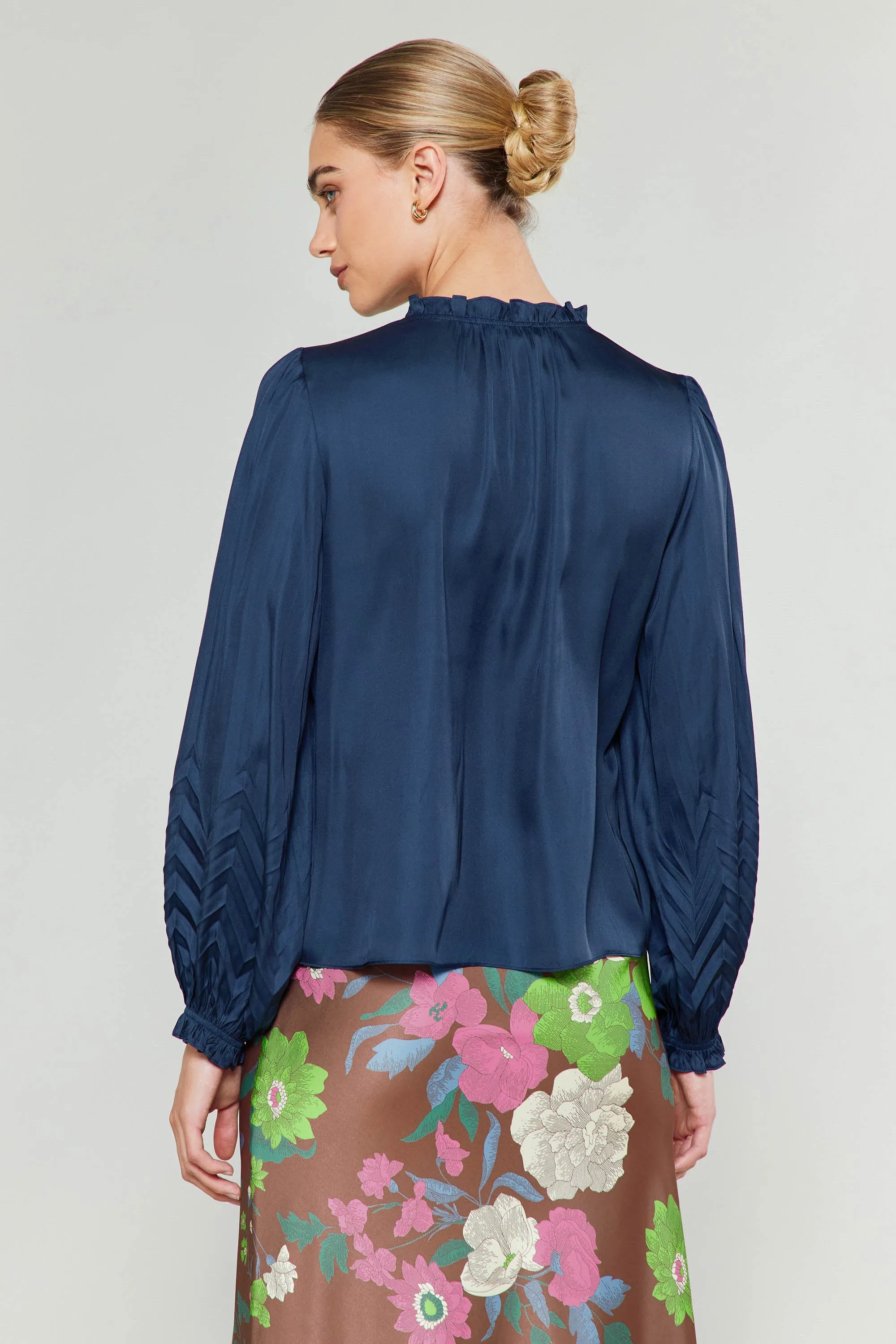Chevron Pleat Splitneck Blouse