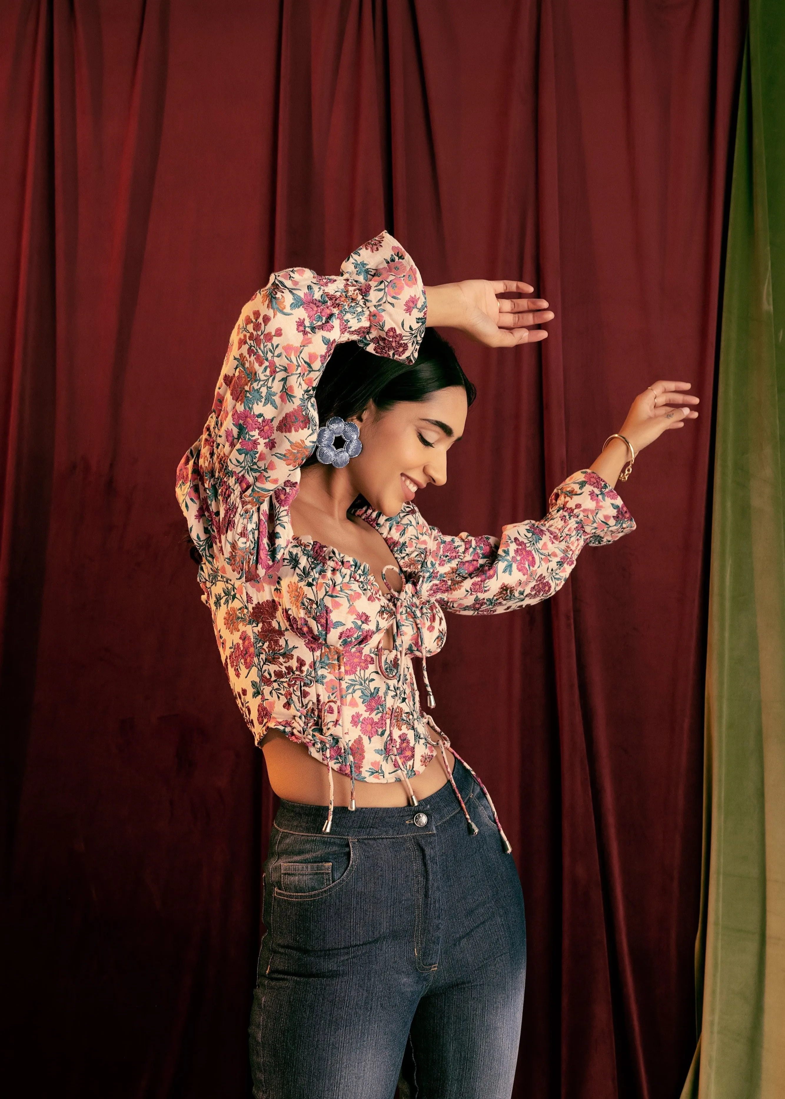 Dianna Embroidered Puff Sleeve Corset Top