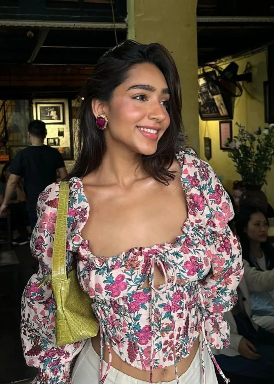 Dianna Embroidered Puff Sleeve Corset Top