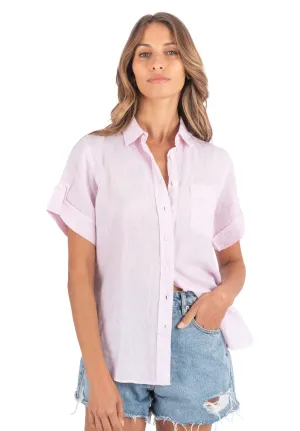 Febe-SS Soft Pink Linen Camp Shirt