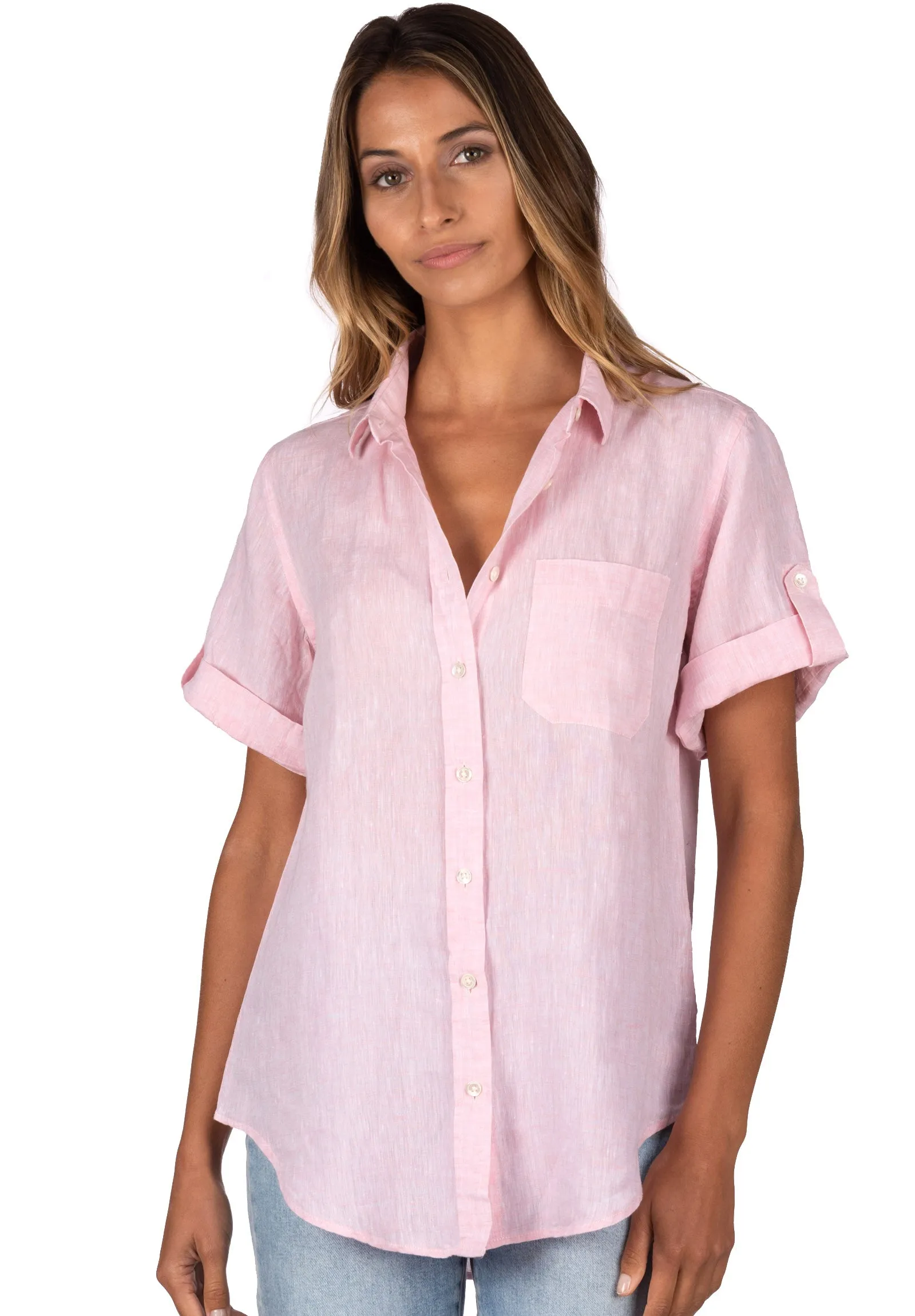 Febe-SS Soft Pink Linen Camp Shirt