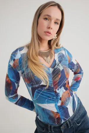 FLORA LS ROUCHED FRONT TOP