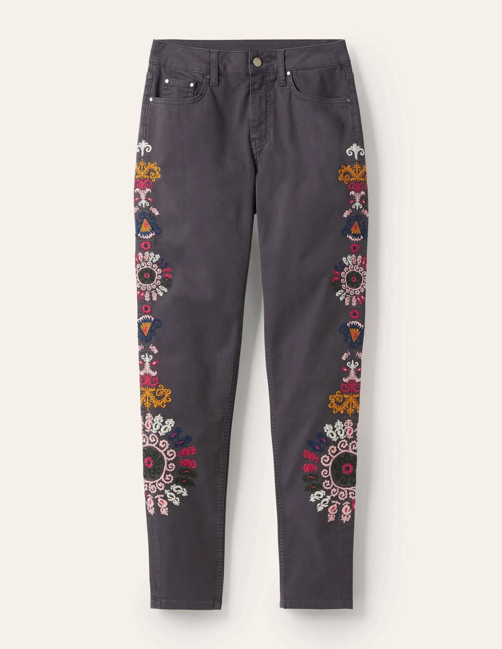 Girlfriend Jeans-Asphalt Embroidered