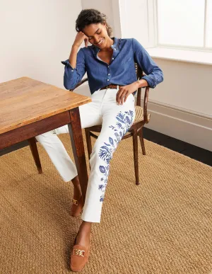 Girlfriend Jeans-White Embroidered